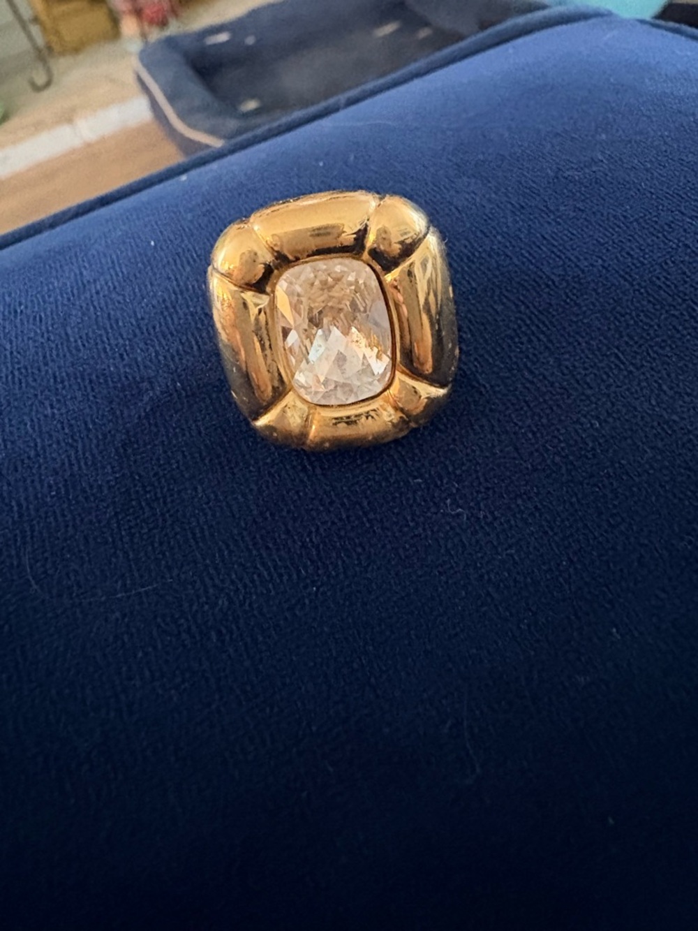 Swarovski Gold Tone Statement Ring with Clear Faceted Center